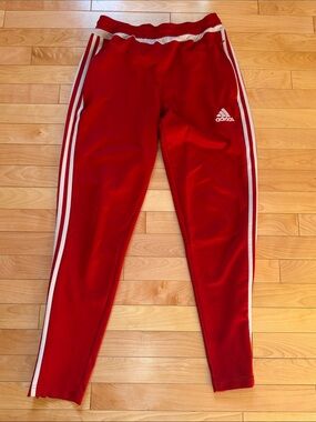 adidas Red Joggers with White Side Stripes